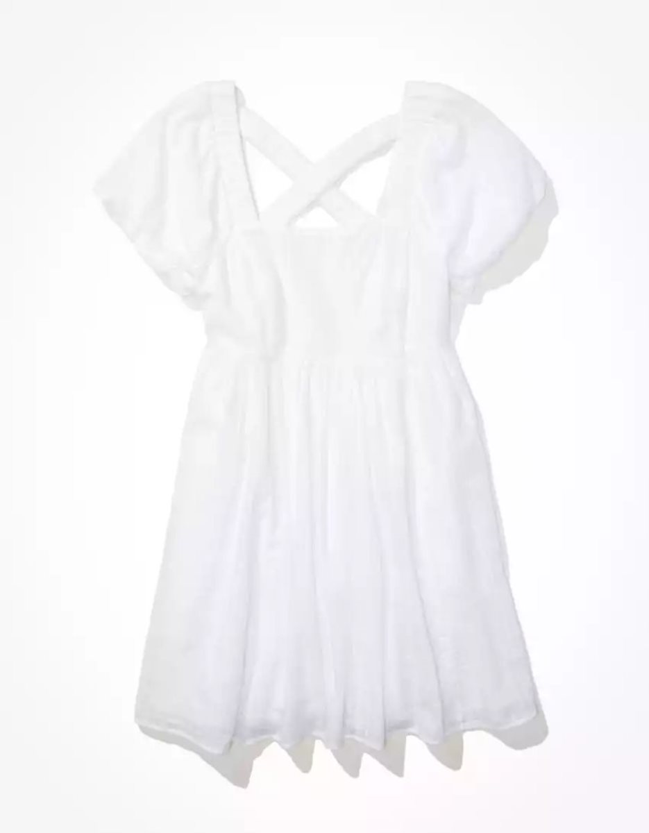 Mini Robe American Eagle AE Puff-Sleeve Blanche Femme | UJD-23767175